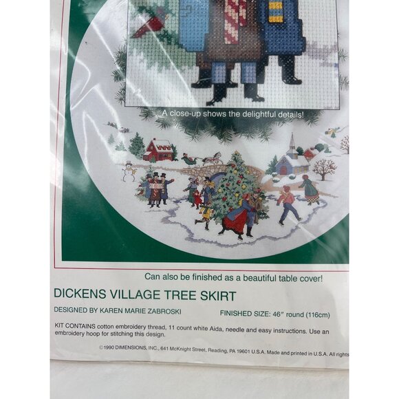 Sunset Counted Cross Stitch Dickens Village Tree Skirt Kit 46" Round Easy Color - Picture 2 of 5